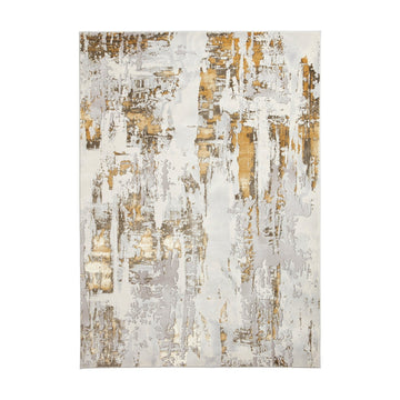 Apollo GR579 Modern Abstract Distressed Metallic Shimmer High-Density Textured Low Profile Short-Pile Grey/Gold/Cream Rug-Think Rugs-Rug Love - The Most Loved Rug Store